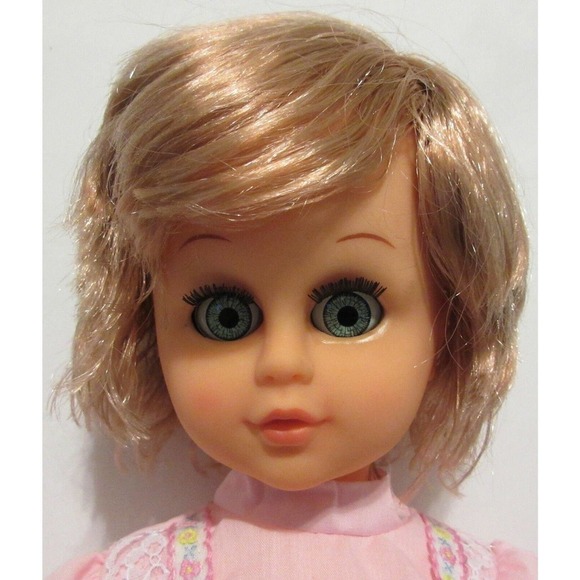 Vintage TM Toys Stella Doll Plastic Cute Cherry Blonde Big Eyes Pink Dress 17in - Picture 5 of 14